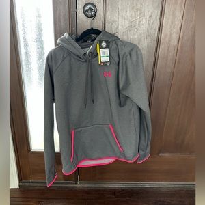 Under Armour women’s gray hoodie with pink accents. Size large, NWT!
